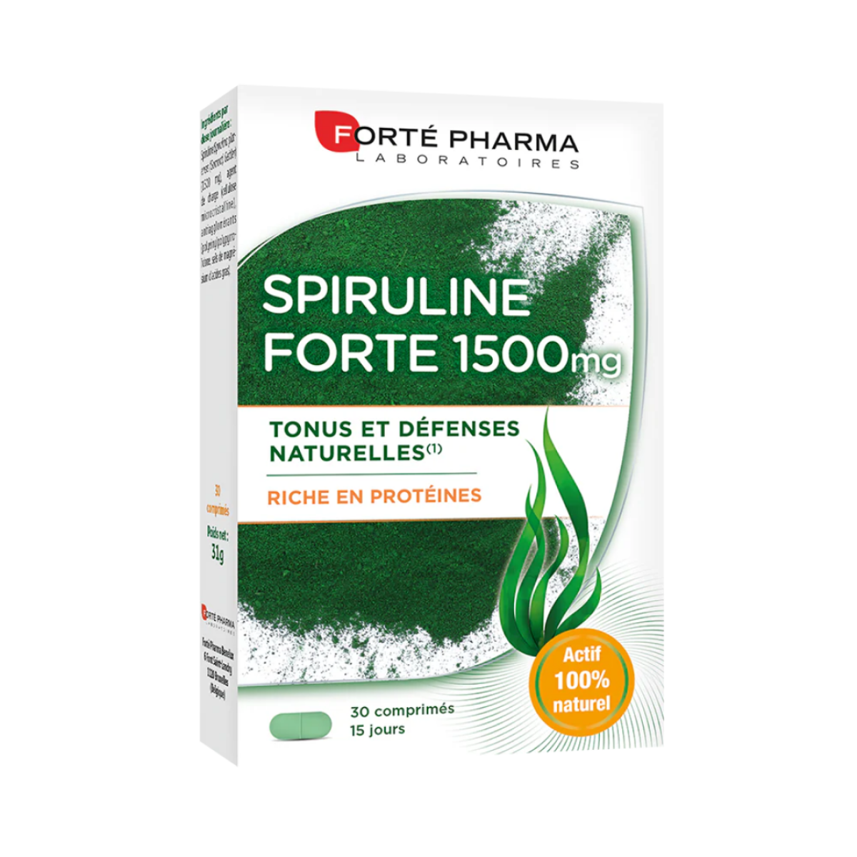 FORTE PHARMA SPIRULINE FORTE 1500 MG RICHE EN PROTEINES 30 COMPRIMES – Image 1