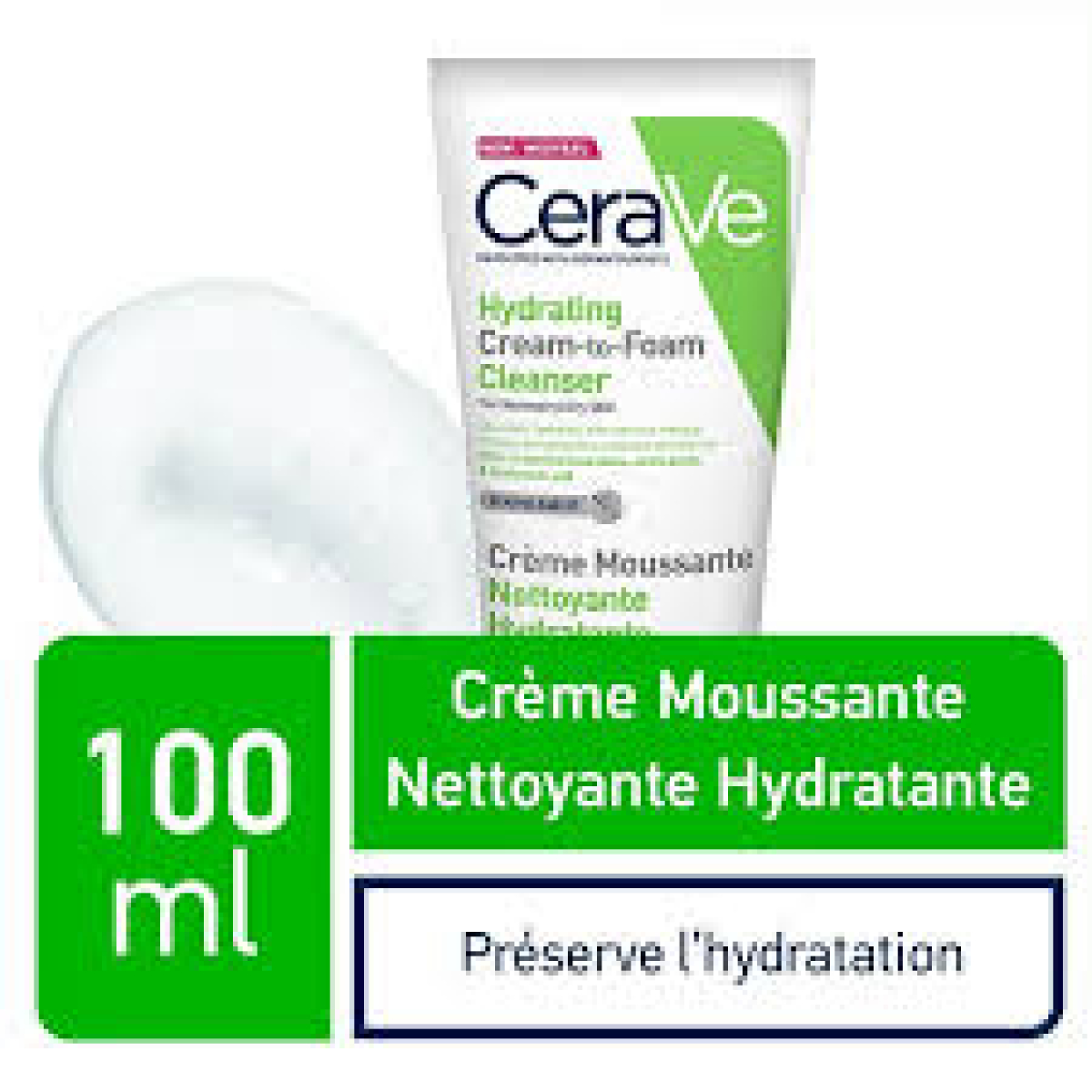 CERAVE CREME MOUSSANTE NETTOYANTE HYDRATANTE PEAU NORMALE À SÈCHE | 100ML – Image 2