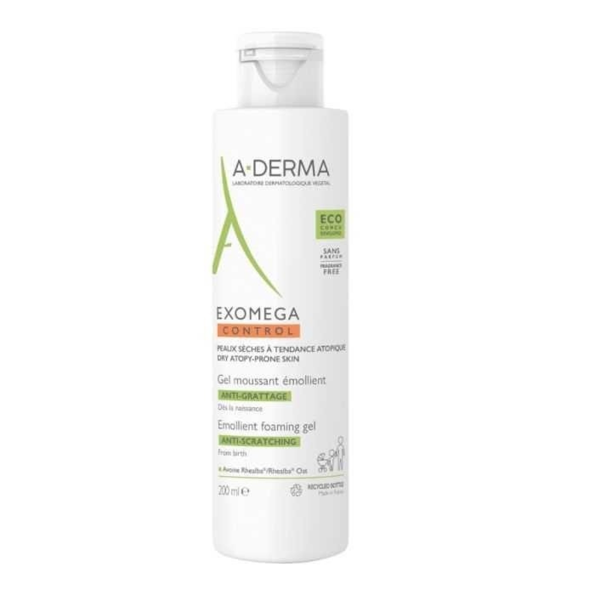 ADERMA EXOMEGA CONTROL GEL MOUSSANT EMOLLIENT VISAGE CORPS 200 ML – Image 1