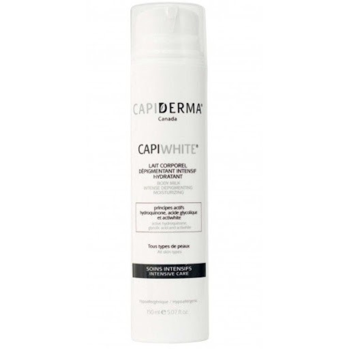 CAPIDERMA CAPIWHITE LAIT CORPOREL DÉPIGMENTANT INTENSIF HYDRATANT 150 ML SOINS INTENSIFS – Image 1