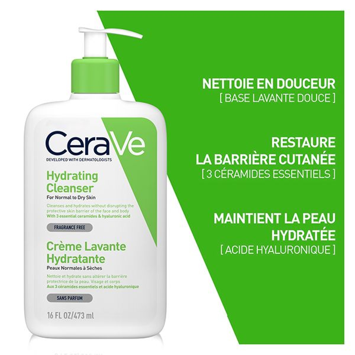 CERAVE CREME LAVANTE HYDRATANTE PEAU NORMALE À SÈCHE | 473ML – Image 3