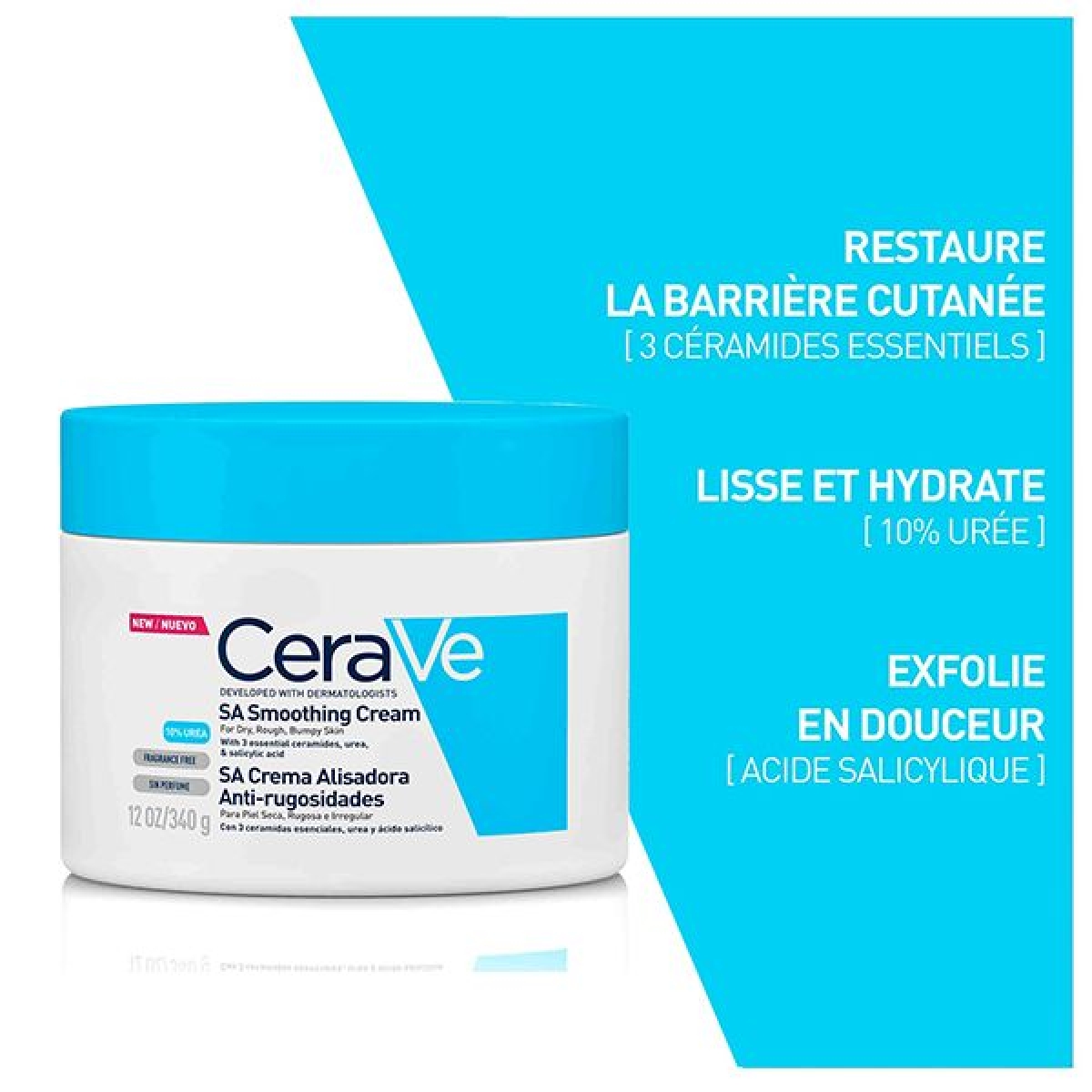 CERAVE SA CREME ANTI-RUGOSITÉS PEAU SÈCHE ET SQUAMEUSE | 340G – Image 2