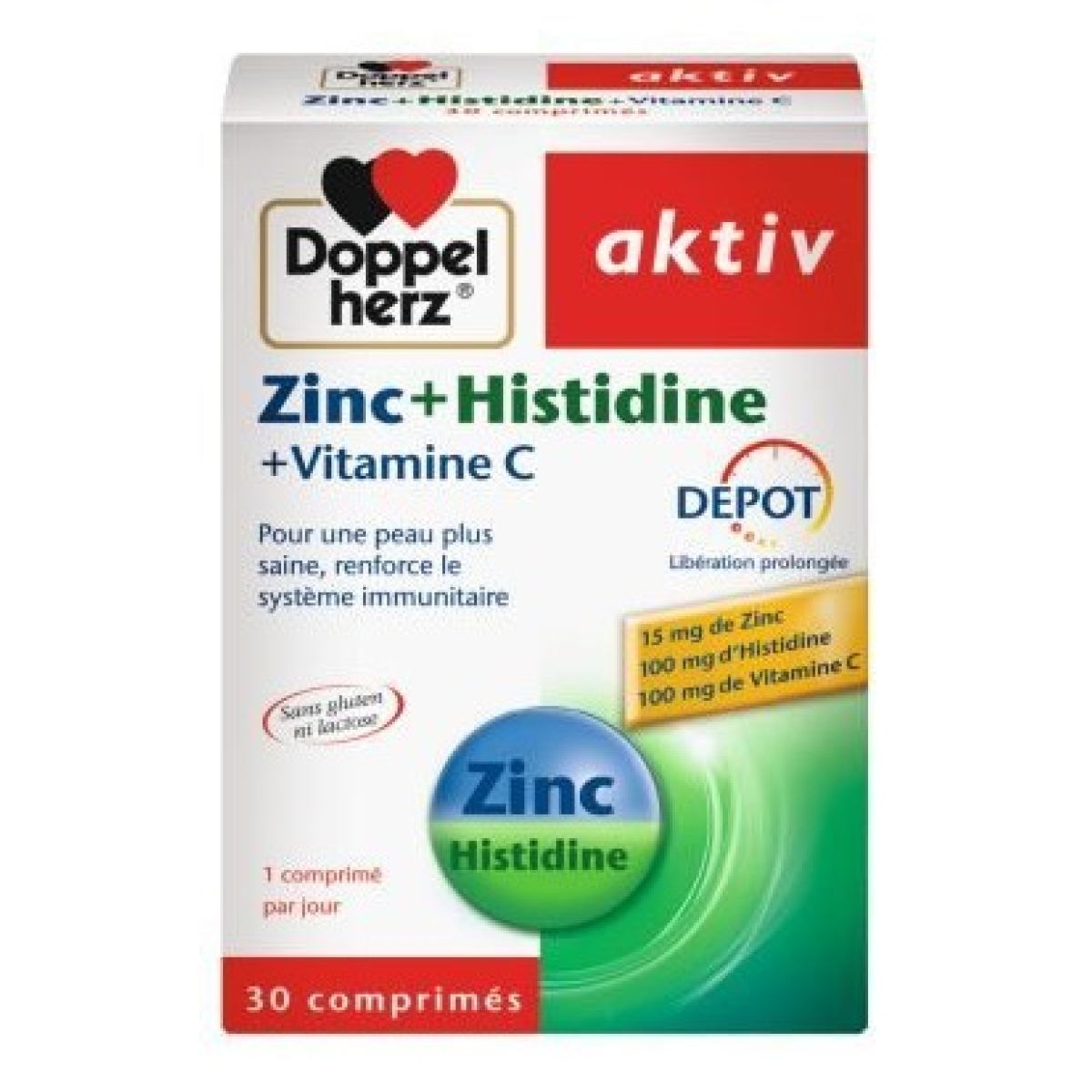 DOPPEL HERZ AKTIV ZINC+HISTIDINE 30 COMPRIMES – Image 1