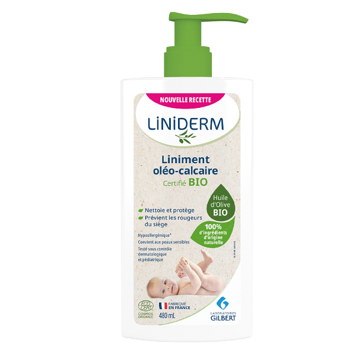 GILBERT LINIDERM LINIMENT OLEO CALCAIRE AVEC POMPE 480 ML – Image 1