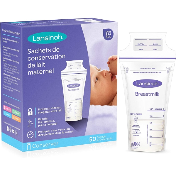LANSINOH SACHETS DE CONSERVATION DE LAIT MATERNEL 50 SACHETS PRE STERILISES
