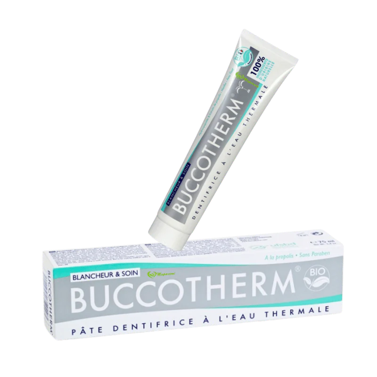 BUCCOTHERM DENTIFRICE PATE BLANCHEUR & SOIN BIO GOUT MENTHE 75 ML – Image 1