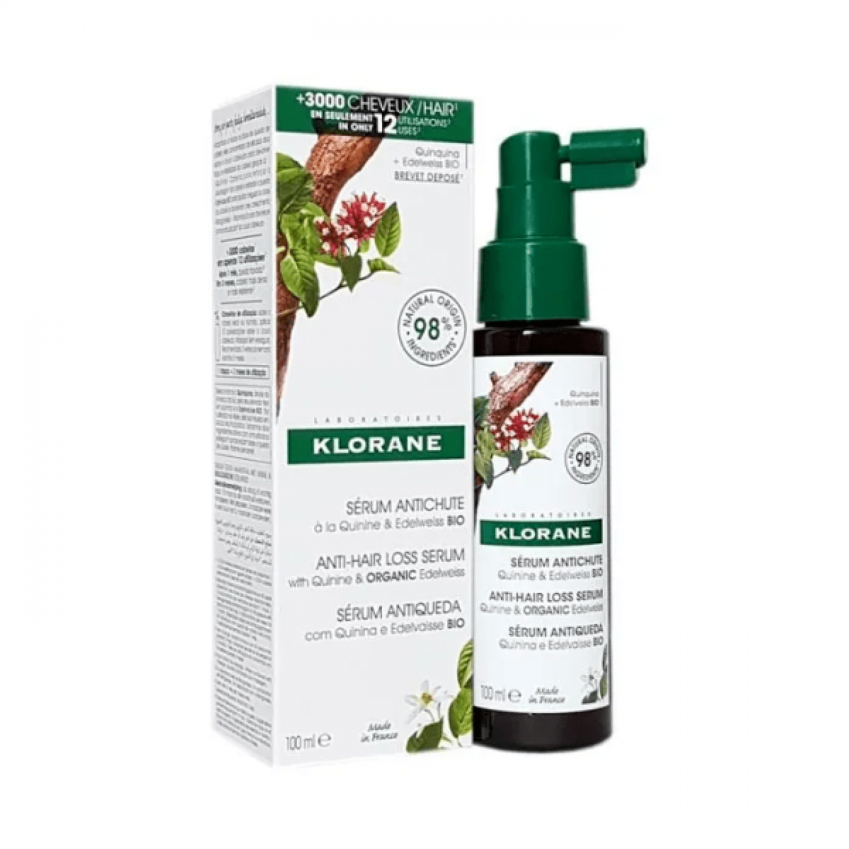 Klorane – Sérum antichute à la Quinine & Edelweiss BIO – Chute de cheveux 100ml – Image 1