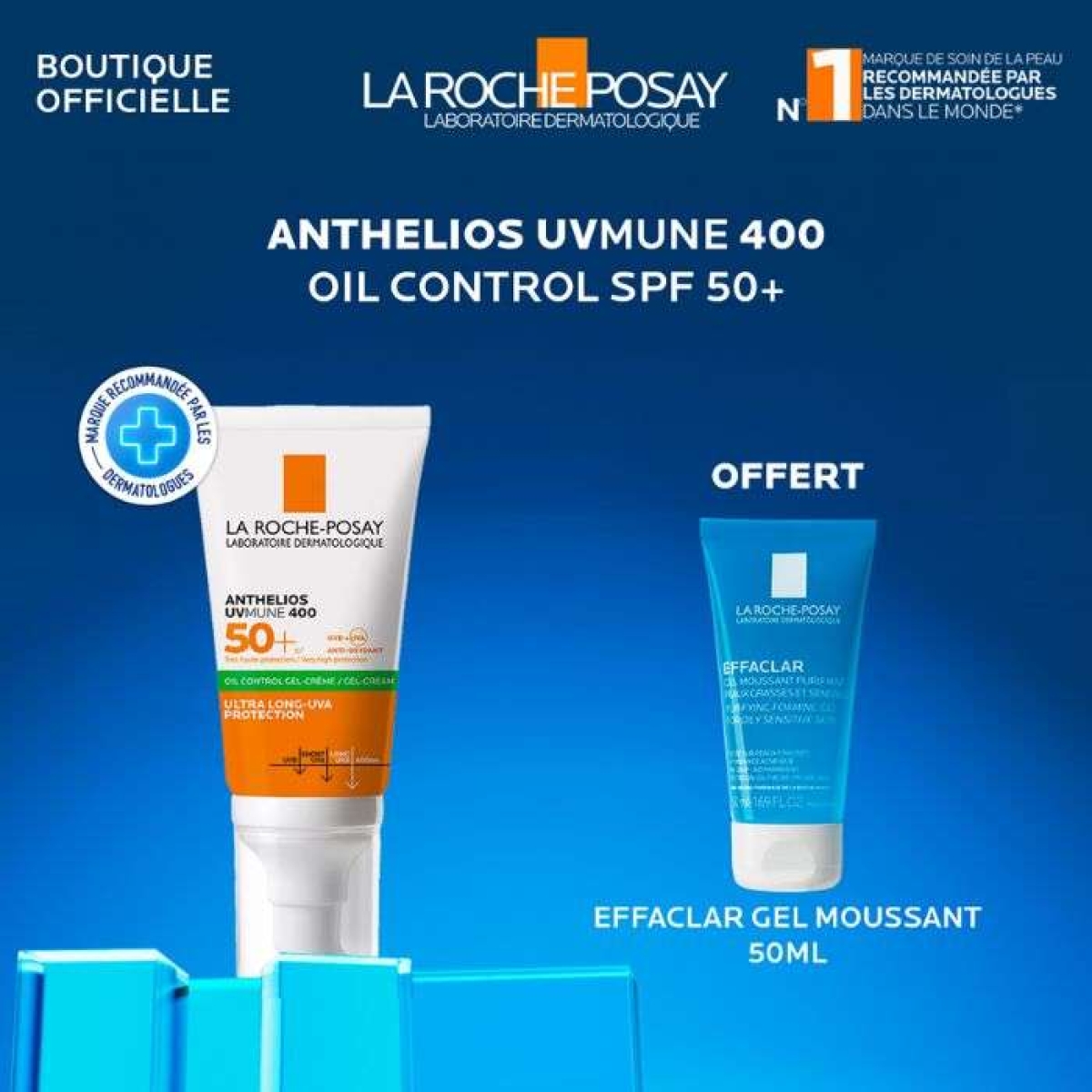 LA ROCHE POSAY OFFRE WEB ANTHELIOS UVMUNE400 OIL CONTROL INVISIBLE SPF50+ 50ML + EFFACLAR GEL MOUSSANT 50 ML OFFERT – Image 1