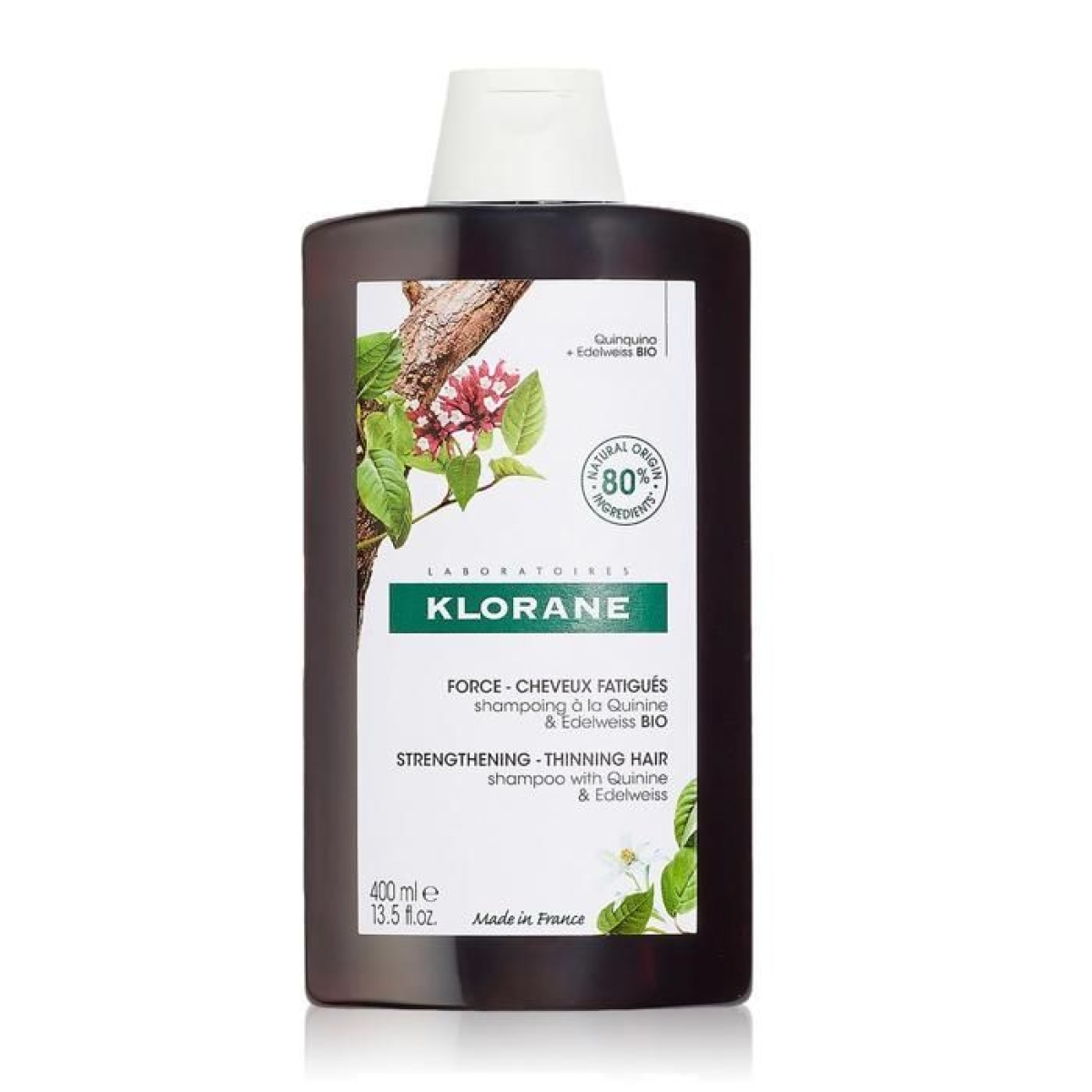 Klorane – Shampoing fortifiant à la Quinine & Edelweiss BIO – Chute de cheveux, cheveux fatigués 400 ml – Image 1
