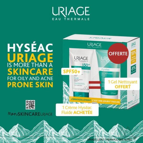 URIAGE OFFRE HYSEAC FLUIDE ECRAN SPF 50 + GEL NETTOYANT 50ML OFFERT