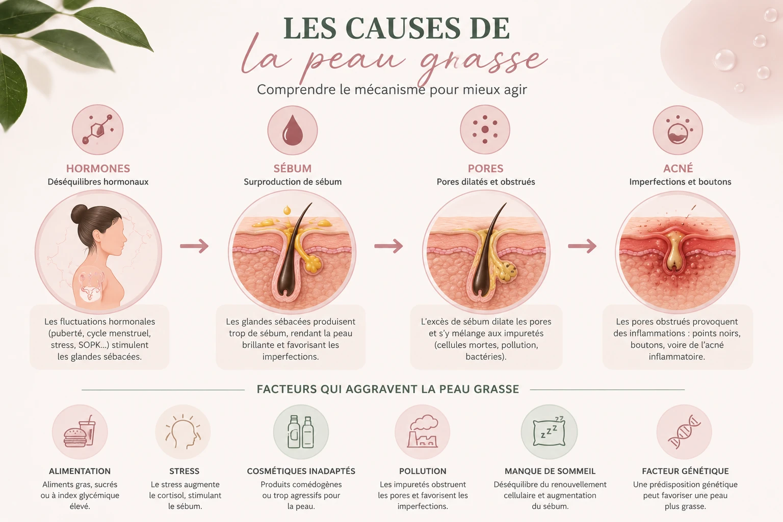 Les principales causes de la peau grasse : hormones, génétique, stress et soins inadaptés