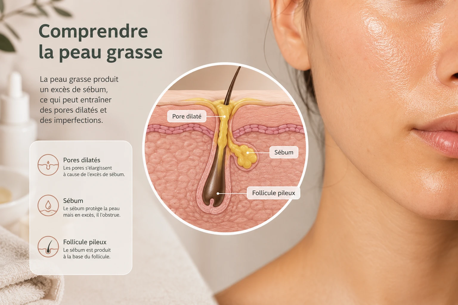 Structure de la peau grasse et mécanisme de production du sébum