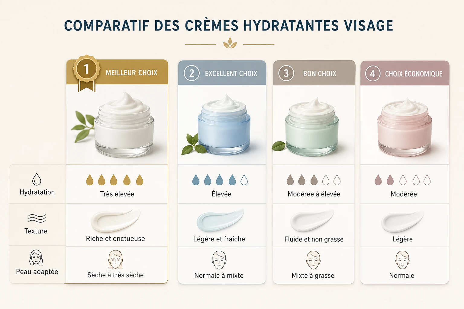 Comparatif des crèmes hydratantes visage selon le type de peau