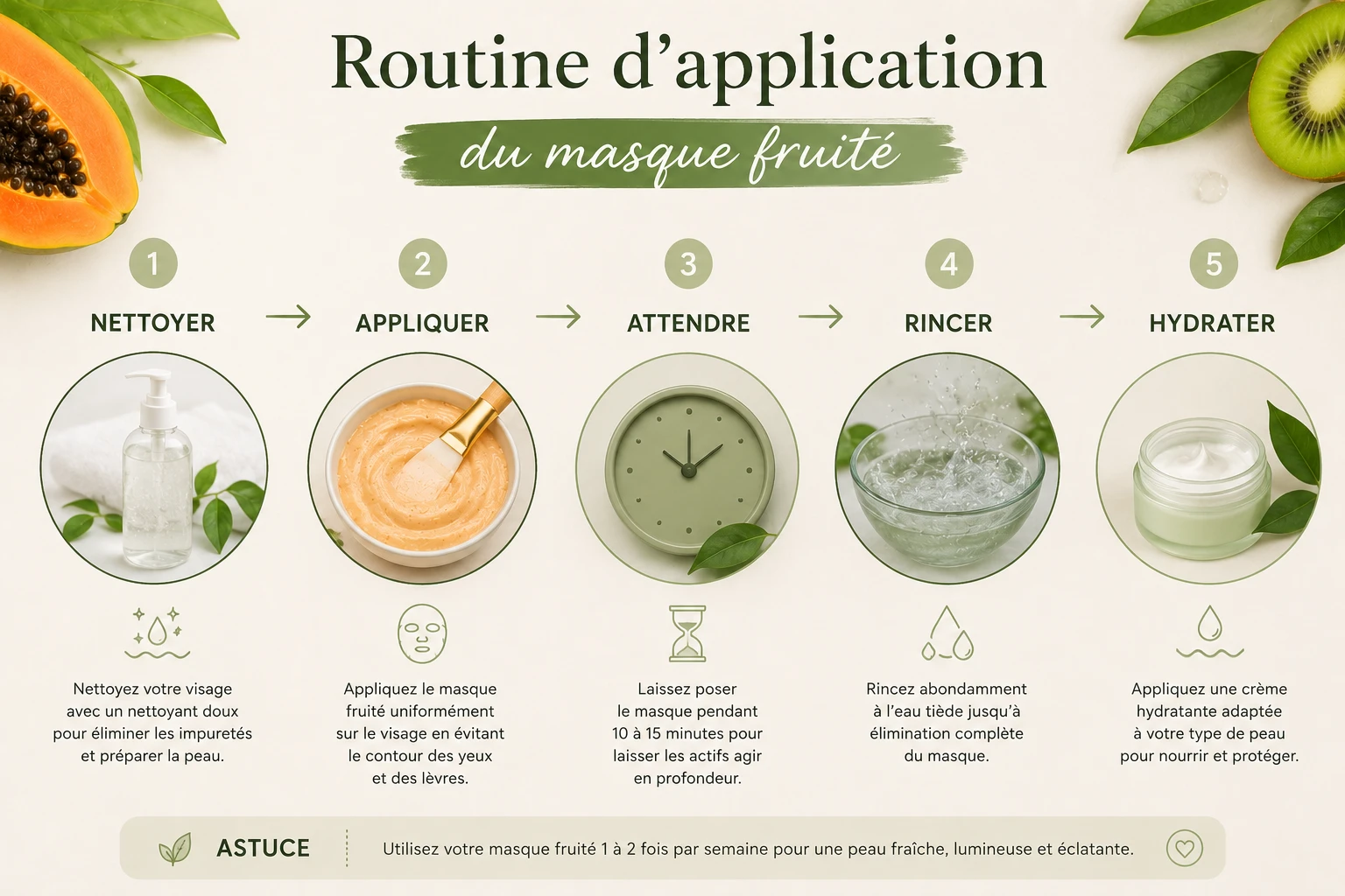 Routine d'application d'un masque fruité visage