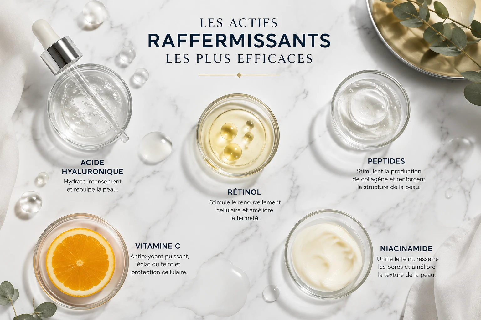 Actifs raffermissants utilisés dans un soin de nuit