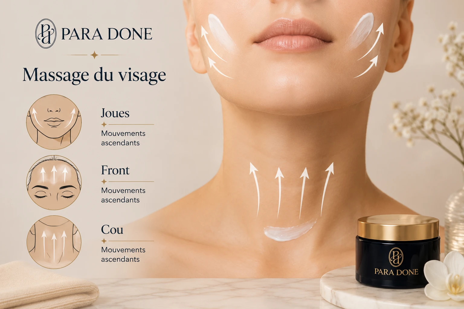 Application d'une crème de nuit raffermissante sur le visage