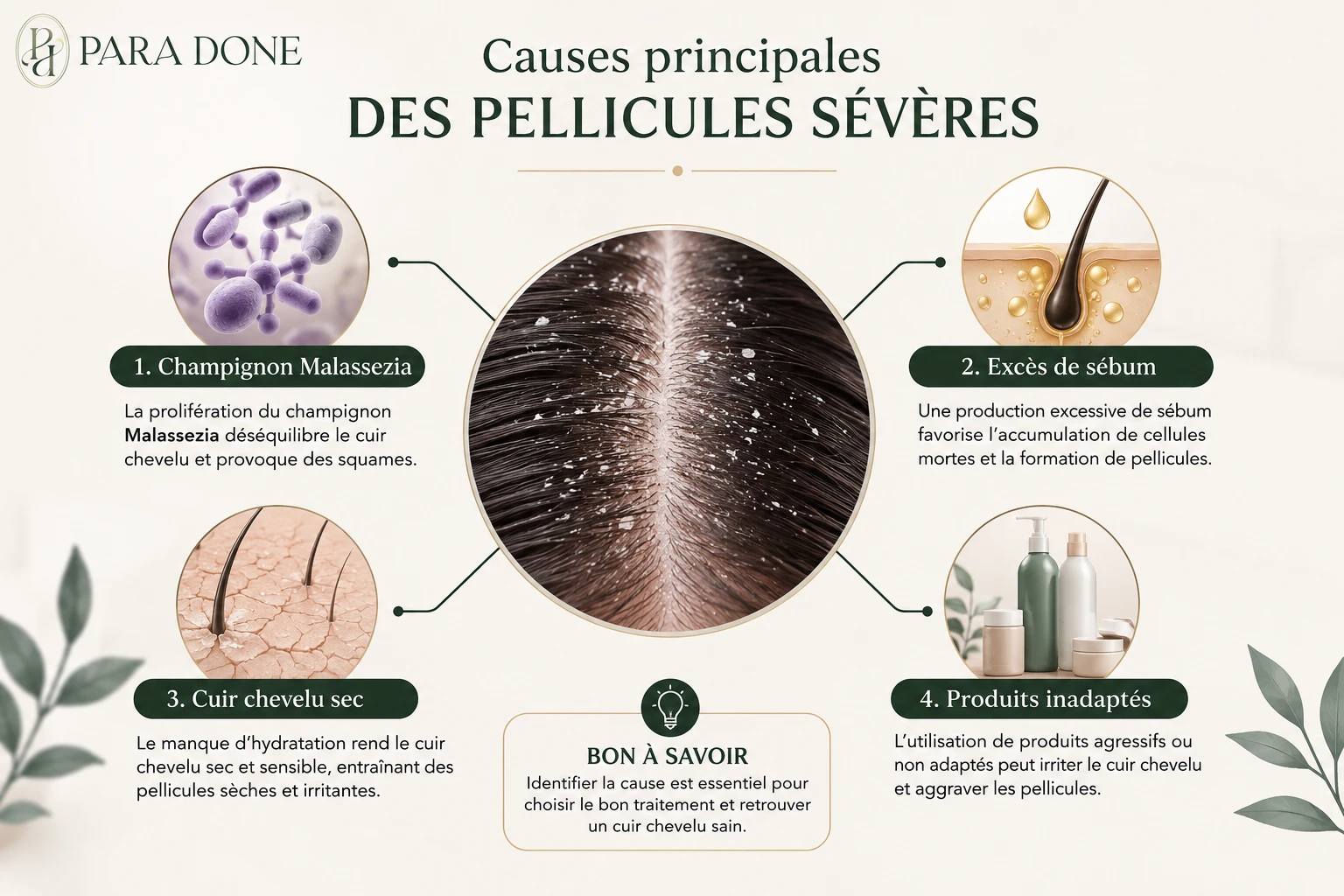 Principales causes des pellicules sévères sur le cuir chevelu