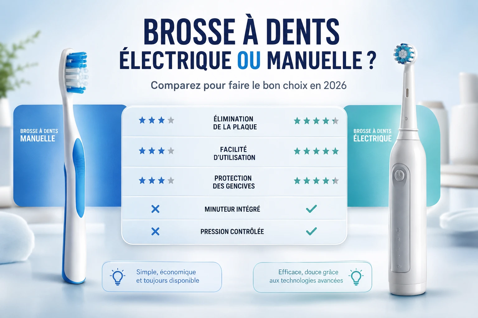 Comparatif entre une brosse à dents électrique et une brosse à dents manuelle