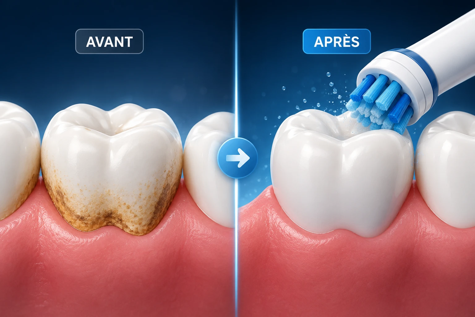 Élimination de la plaque dentaire grâce à une brosse à dents électrique