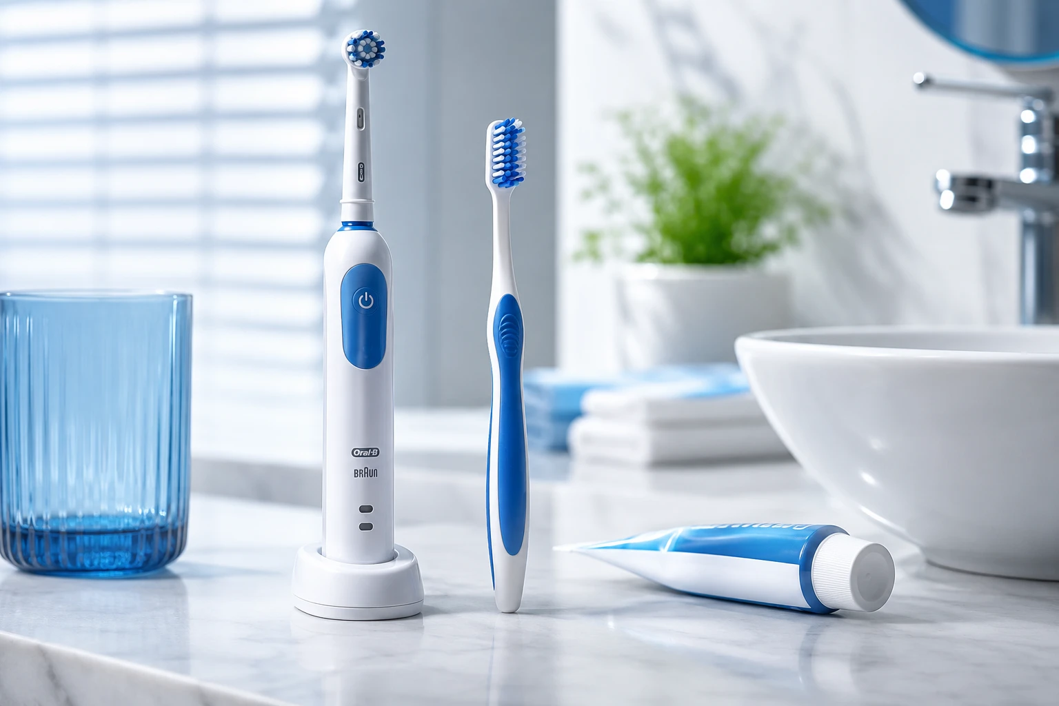 Oral-B Pro 3 face à une brosse à dents manuelle classique