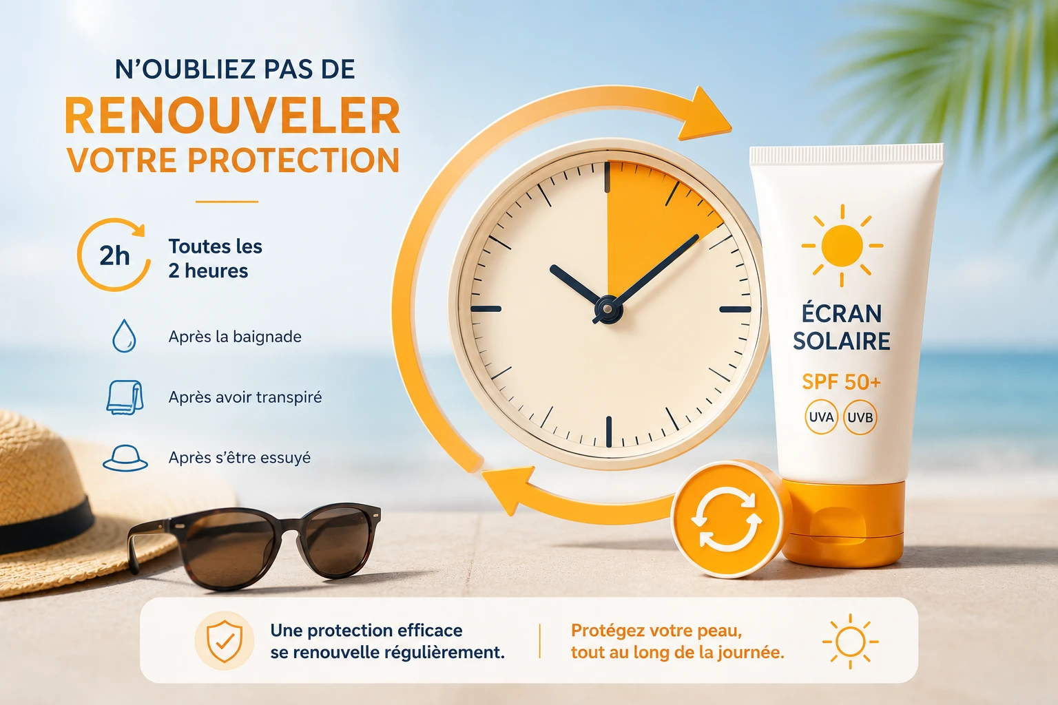 Réapplication d'un écran solaire sur le visage au cours de la journée