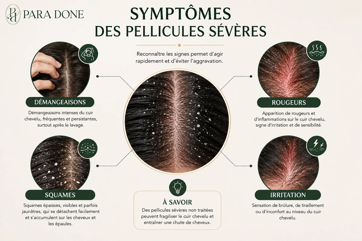 Symptômes des pellicules sévères et démangeaisons du cuir chevelu
