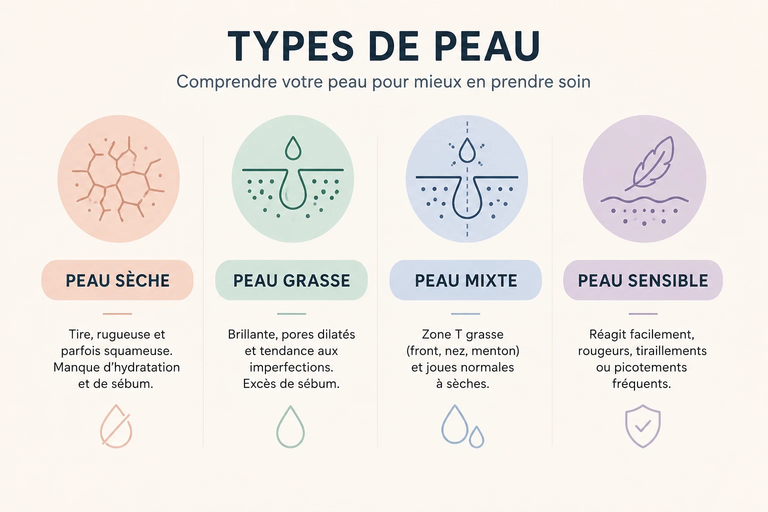 Les différents types de peau du visage : sèche, grasse, mixte et sensible